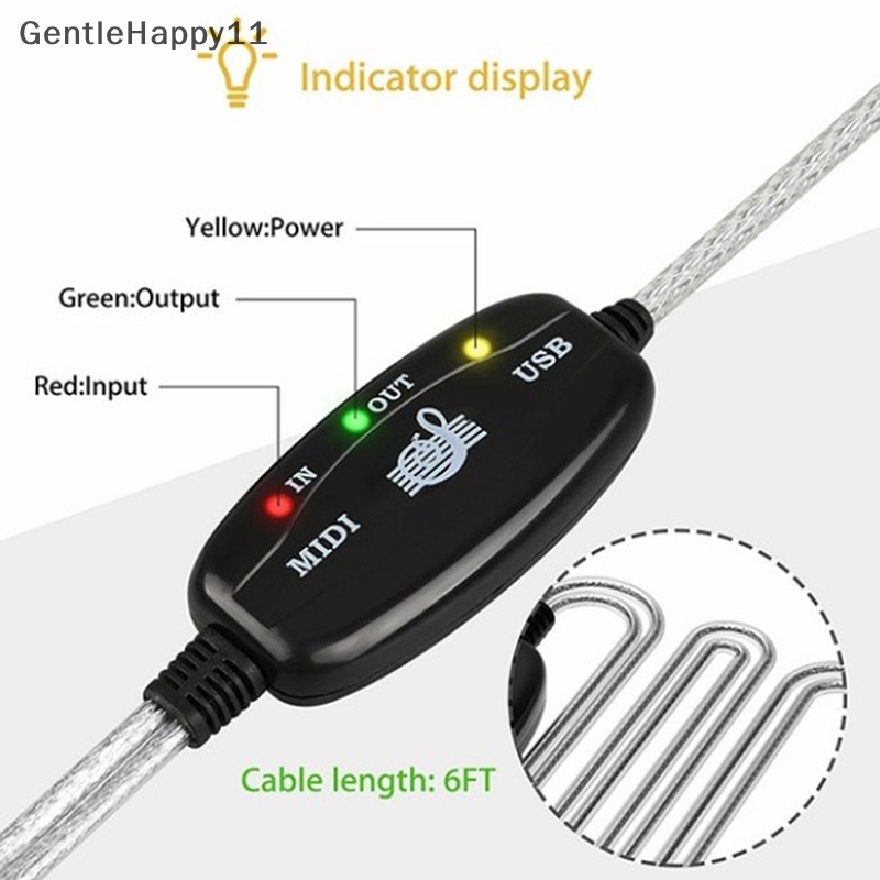 Gentlehappy USB IN-OUT MIDI Cable Converter PC Ke Music Keyboard Adapter Cord id