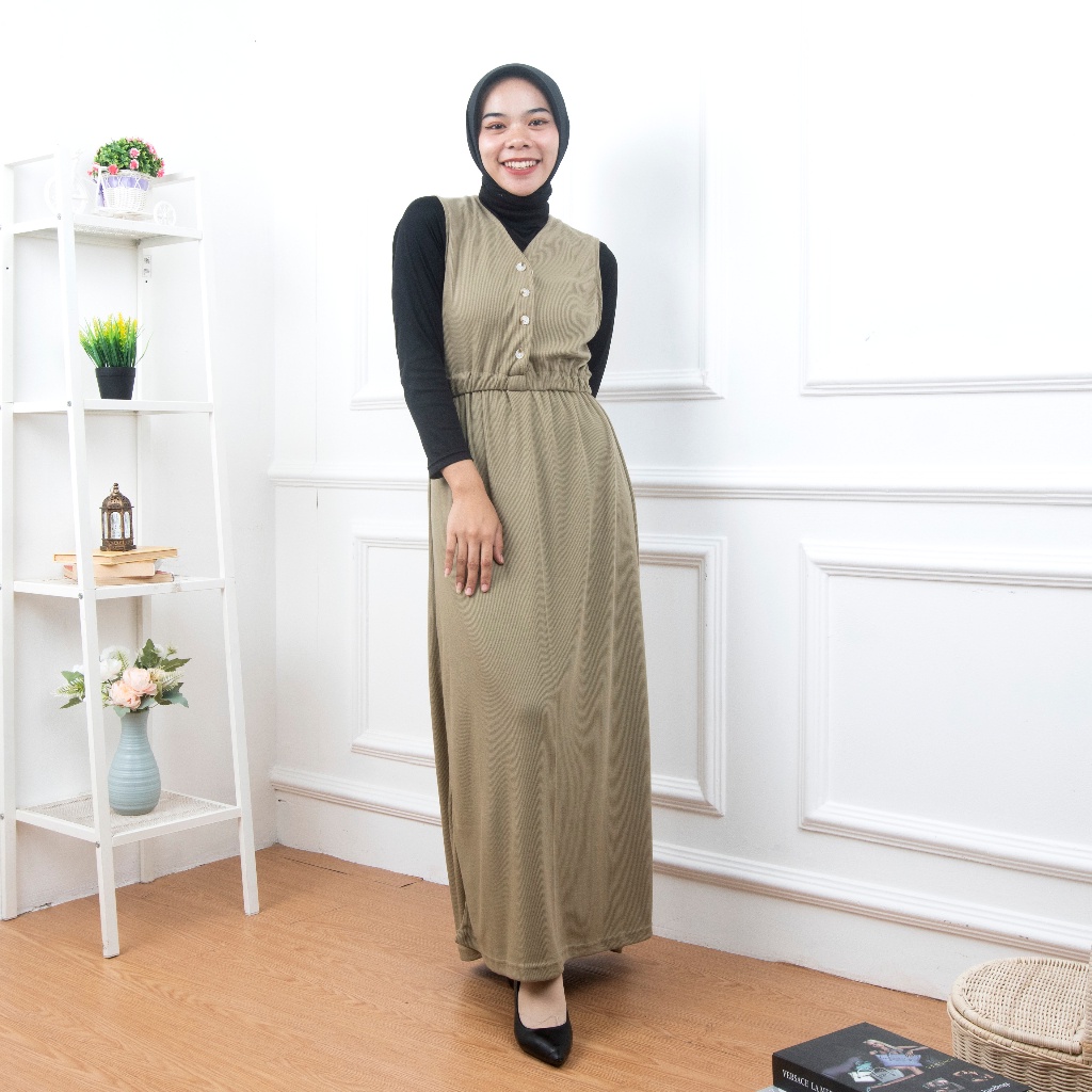 ZASKIYA - DRESS CELLA OVERALL /Terusan Panjang Wanita / Dress Tanpa Lengan Muslimah