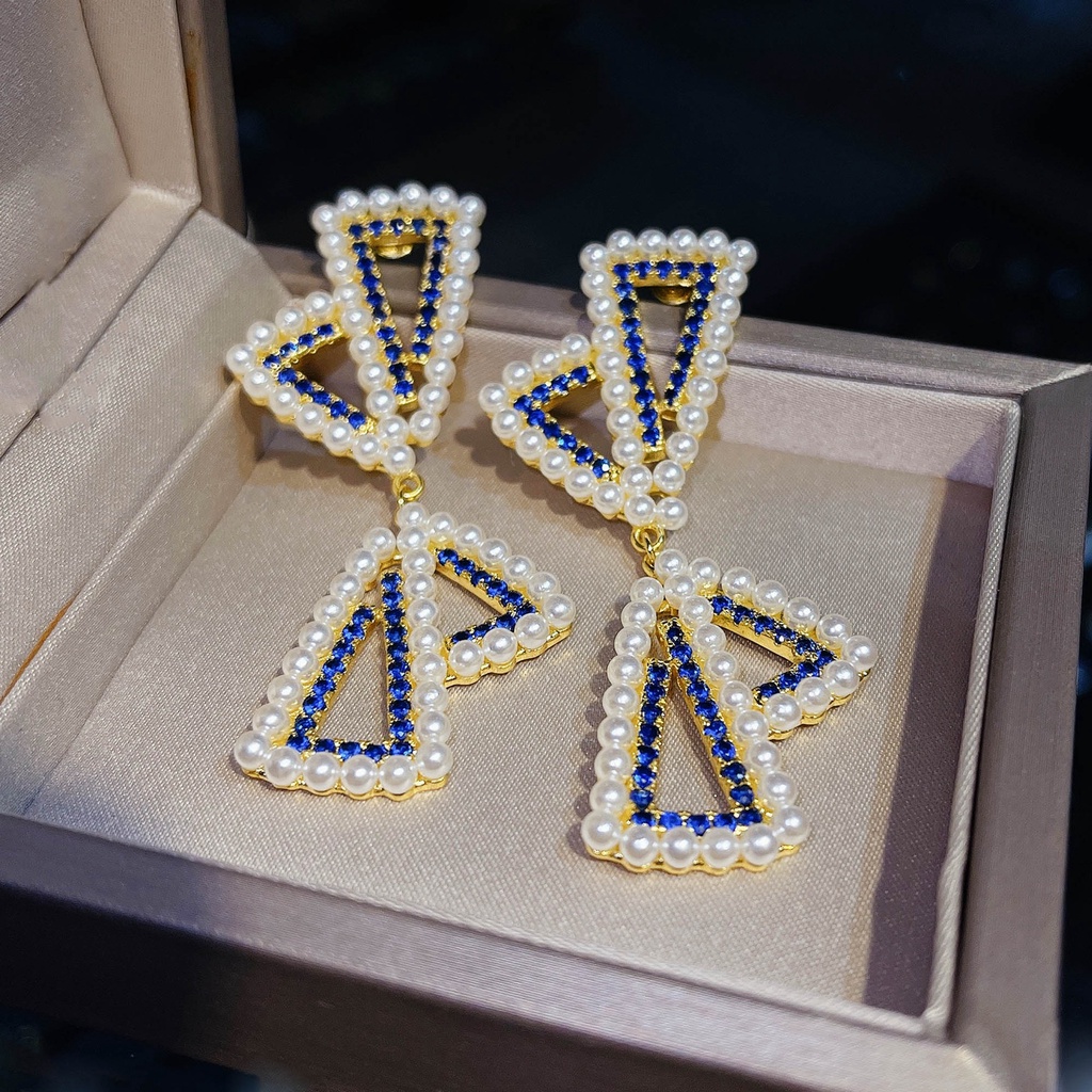 Goldkingdom Aksesoris Perhiasan Fashion Ready Stock Anting Mutiara Segitiga Untuk Wanita