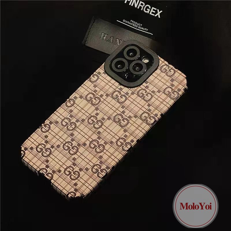 IPHONE Stiker Tekstur Kulit Gaya Eropa Dan Amerika Case Kompatibel Untuk Iphone7 8 Plus XR X XS Max13 11 14 12 Pro Max 7Plus 8Plus Lembut Shockproof Trendi Merek G.U.C.C.I Cover