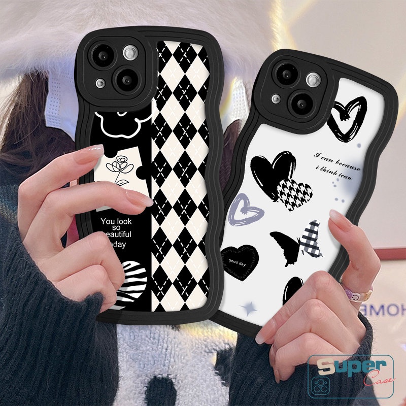 Casing Grid Berlian Tepi Bergelombang Trendi Untuk Redmi 9A 10C 12C 10 9 A1 10A 9T 9C A1+Note 11 9 10s 11s 9s 8 10 Pro POCO M3 X3 NFC Pro Mi 11T Pro Love Heart Butterfly Flower Soft Sarung