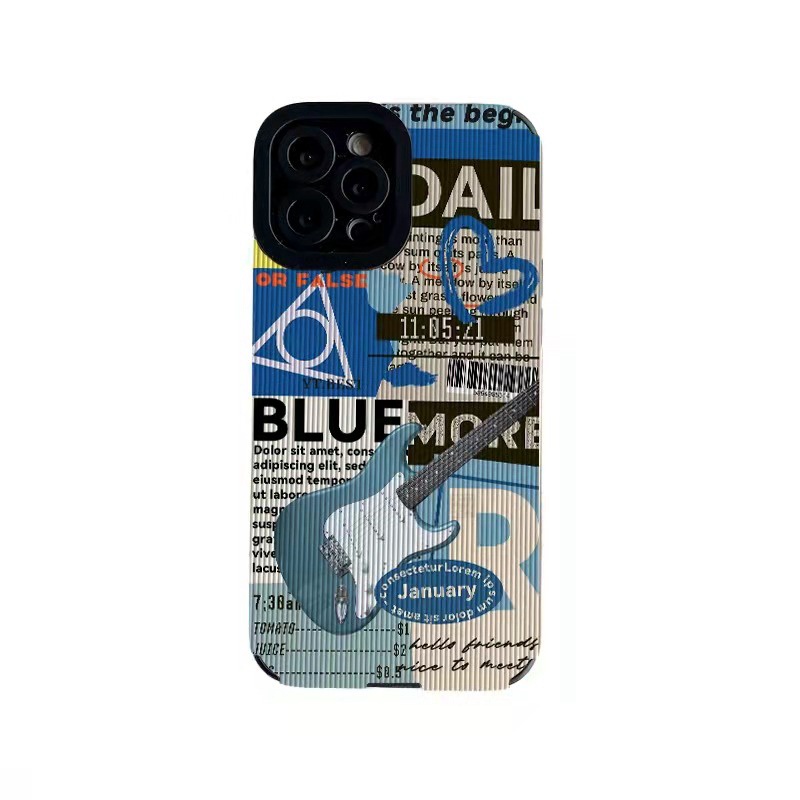 Lamb Skin Fashion Blue Blue Guitar Soft Case IPhone 6S 7 Plus 8 Plus X XS XR XS Max 11 13 12 14 PRO Max 14 Plus 12 13 mINI SE Phone Case Black for Women GIRL