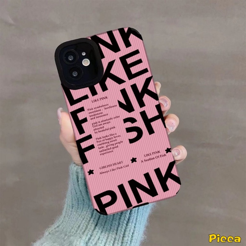 IPHONE Retro Trendi Merek Sederhana Pink Huruf Inggris Case Kompatibel Untuk Iphone14 11 13 12 Pro MAX 7Plus XR X7 8 Plus XS MAX Tekstur Kulit Mewah Lembut Silicon Phone Cover