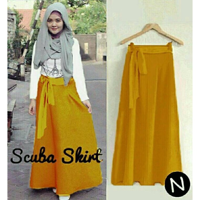 rok scuba kuning kunyit / rok panjang kuning kunyit