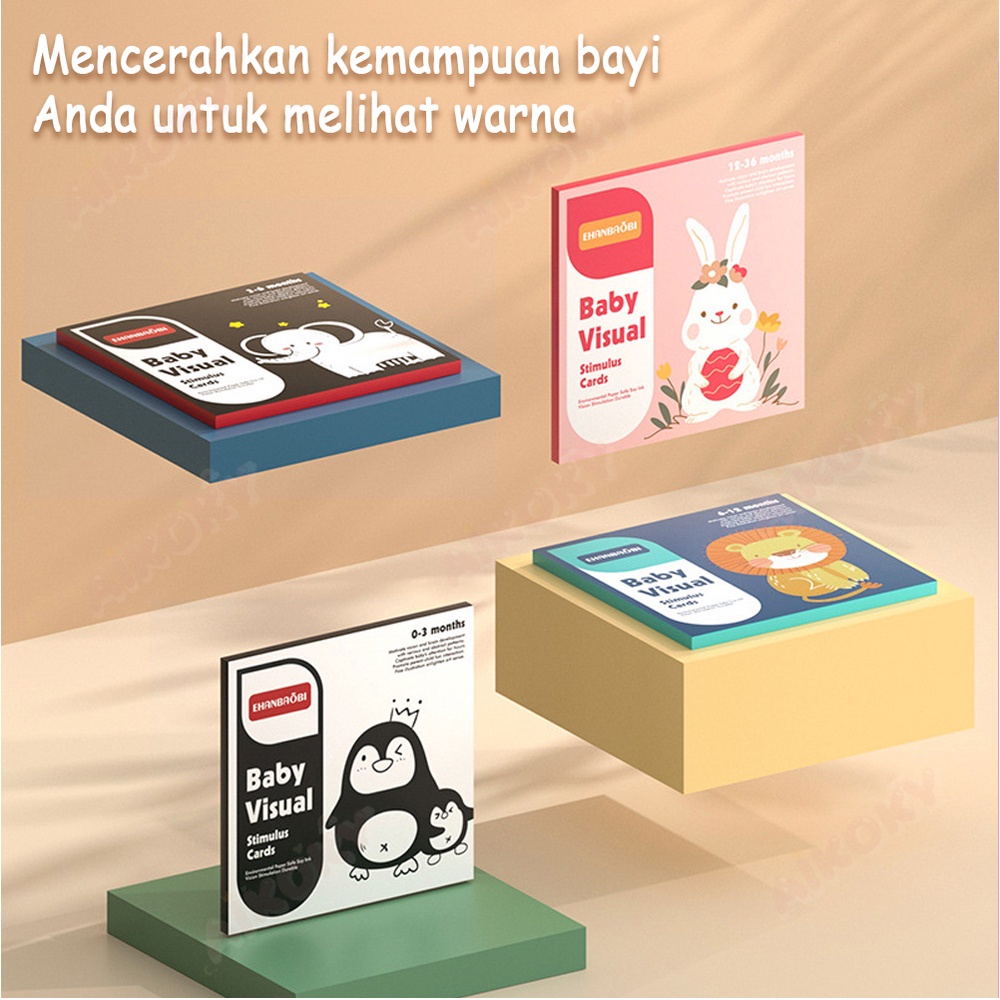 Aikoky 0-12 Bulan Visual Flash Card Bayi / Mainan Edukasi Kartu Pintar Stimulasi Bayi