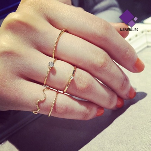 &lt; Naiveblues &gt; 5Pcs/Set Cincin Band Gelombang Tumpuk Di Atas Buku Jari Midi Rings Perhiasan Charm