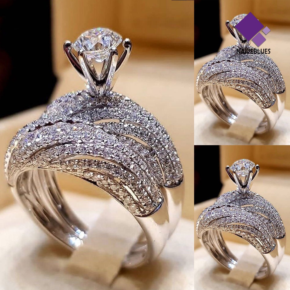 &lt; Naiveblues &gt; Vintage Wanita Bulat Pernikahan Pesona Jari Cincin Berlian Imitasi Hadiah Pesta