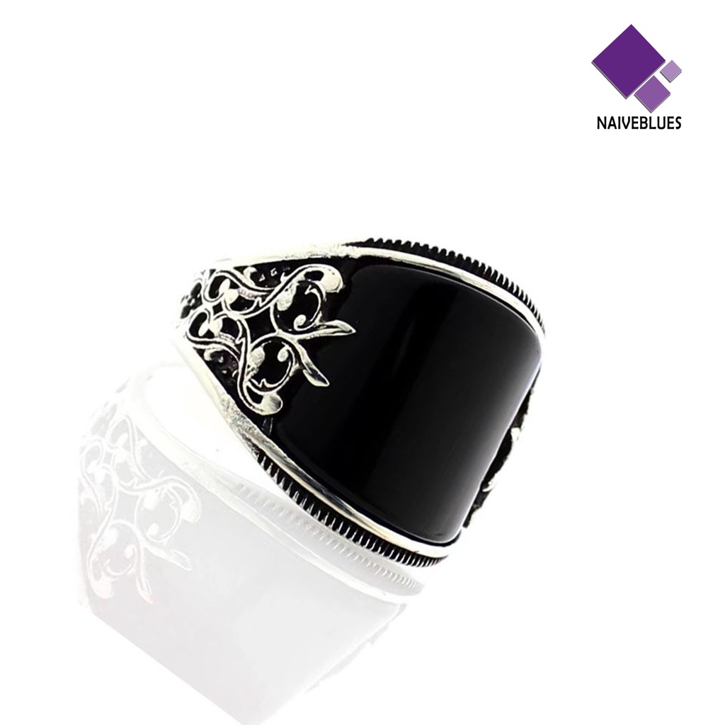 &lt; Naiveblues &gt; Cincin Jari Baking Pernis Relief Unisex Penggunaan Bunga Hitam Perhiasan Ring Dekorasi