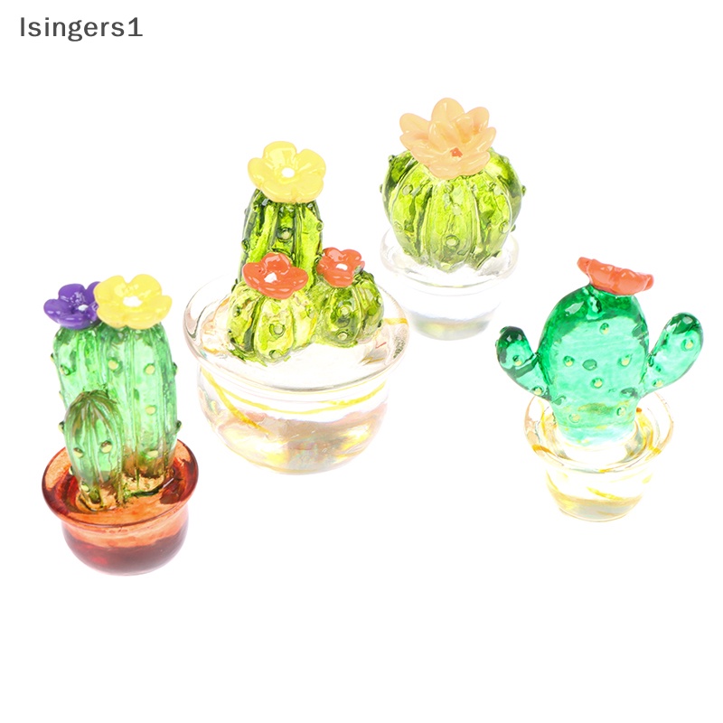 [lsingers1] Patung Kaktus Kaca Ornamen Mini Decor Lucu Miniatur Desktop Craft Butik