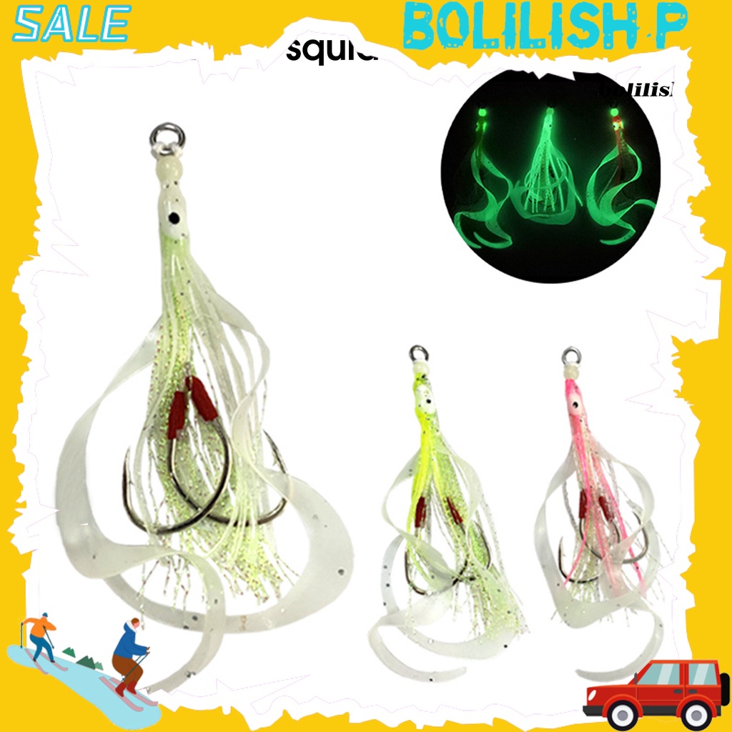 Bo-2pcs Umpan Lembut Palsu Silikon Squid Rok Simulasi Luminous Squid Bait Slow Jigging Assist Fishing Hook Untuk Memancing Di Laut
