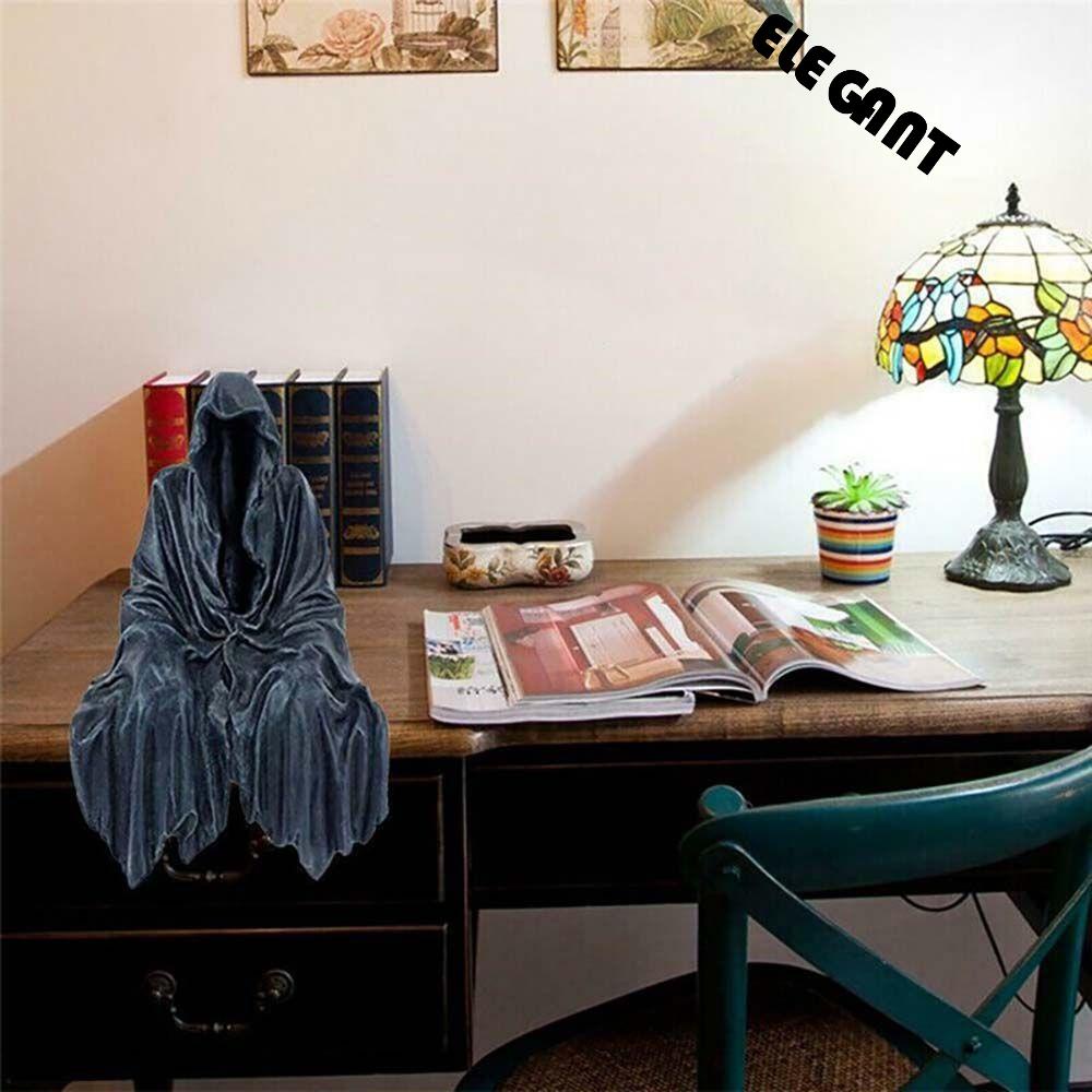 [Elegan] Patung Grim Reaper Hitam Resin Kerajinan Gamis Hitam Nightcrawler Hantu Dekorasi Rumah Ornamen Patung