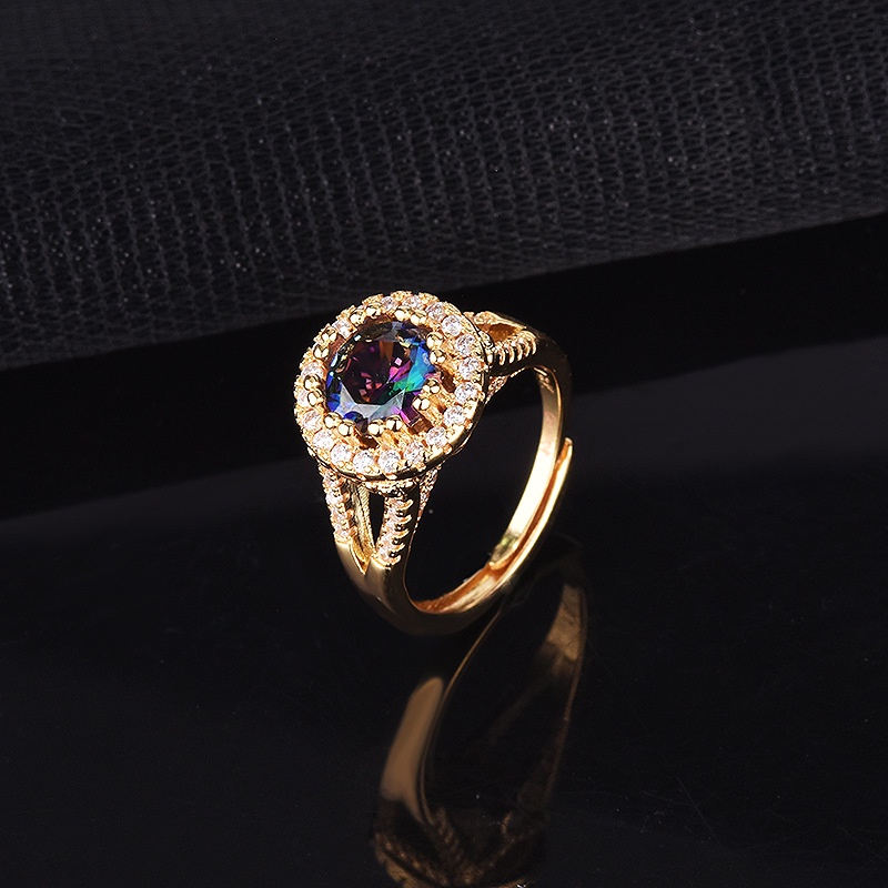 Aksesoris Perhiasan Fashion Goldkingdom Ready Stock Cincin Laser Warna-Warni Dengan Delapan Hati Dan Delapan Panah.