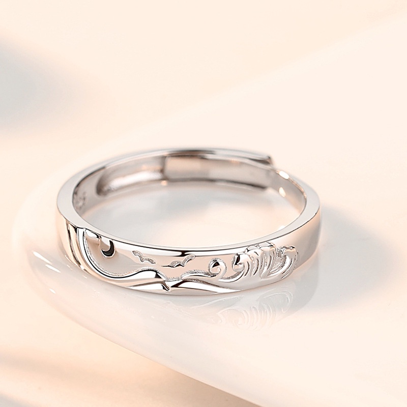 Shanmeng Sea Oath Couple Ring Sterling Silver Pria Wanita Sepasang Niche Desain Lingkaran Polos Matahari Bulan Pasangan Cincin Hadiah