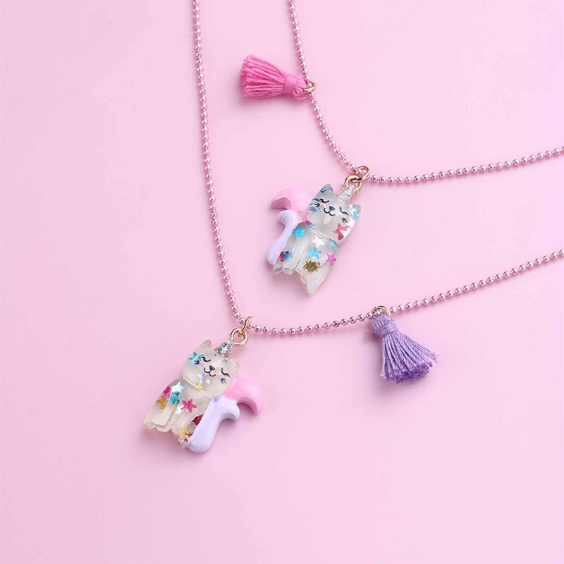 2pcs/set Hewan Kucing Awan Elemen Liontin Sahabat Bff Kalung Untuk Anak Anak Perempuan Persahabatan Perhiasan Hadiah