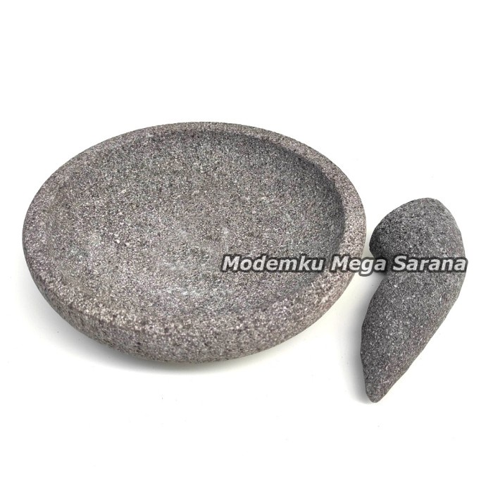 Cobek Batu Asli Original + Ulekan Munthu Muntu Muntilan Merapi - 22 cm