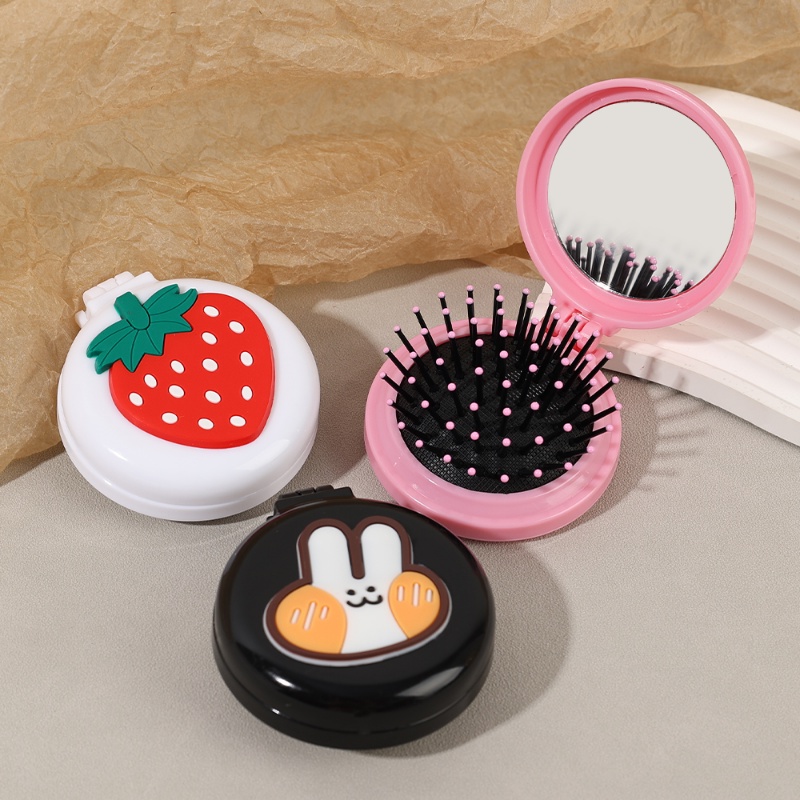Pijat Kreatif Cermin Lipat Dengan Sisir Portable Kecil Travel Gadis Sikat Rambut Styling Alat Mini Lucu Pocket Mirror