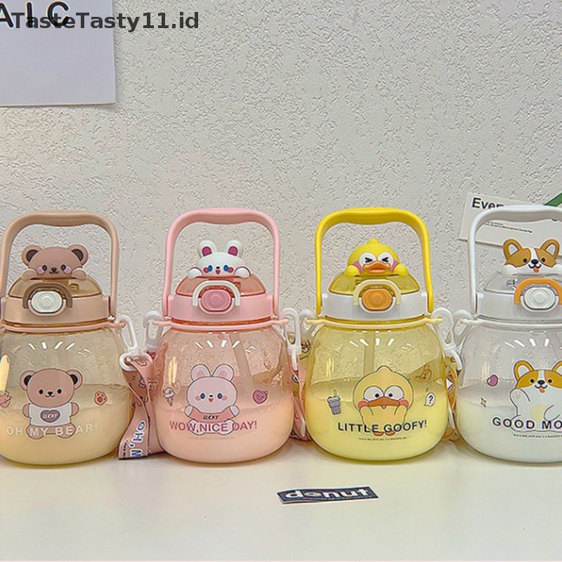 Tastetasty 1.3L Portable Kawaii Bear Cup Tumbler Dengan Sedotan Lucu Botol Air Kapasitas Besar Mug Outdoor Sport Minum Ketel Untuk Anak Perempuan.