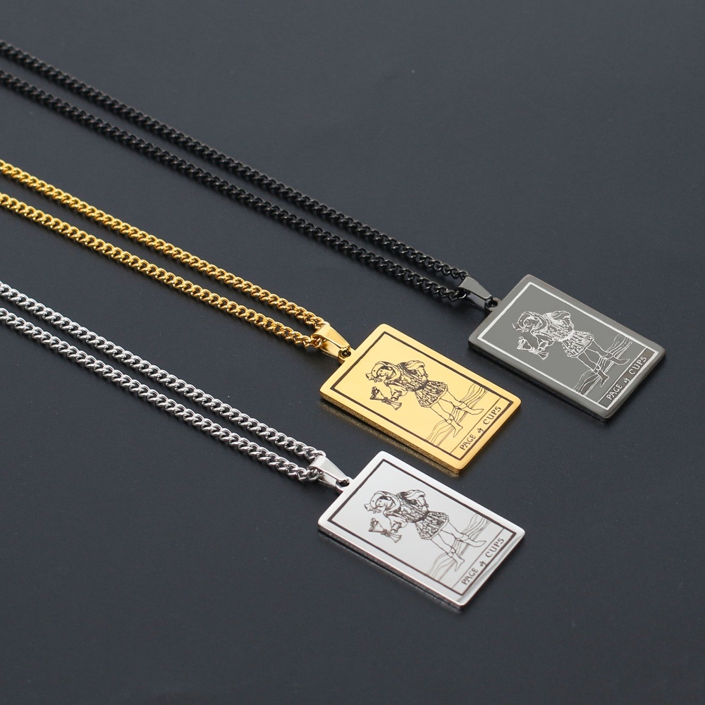 [X C Kalung] Emas &amp; Perak Baru Hip-hop Punk Retro Waite Holy Grail Tarot ​​​Kalung titanium Steel Liontin Anti Karat Untuk Hadiah Liburan Pria Dan Wanita Jewe