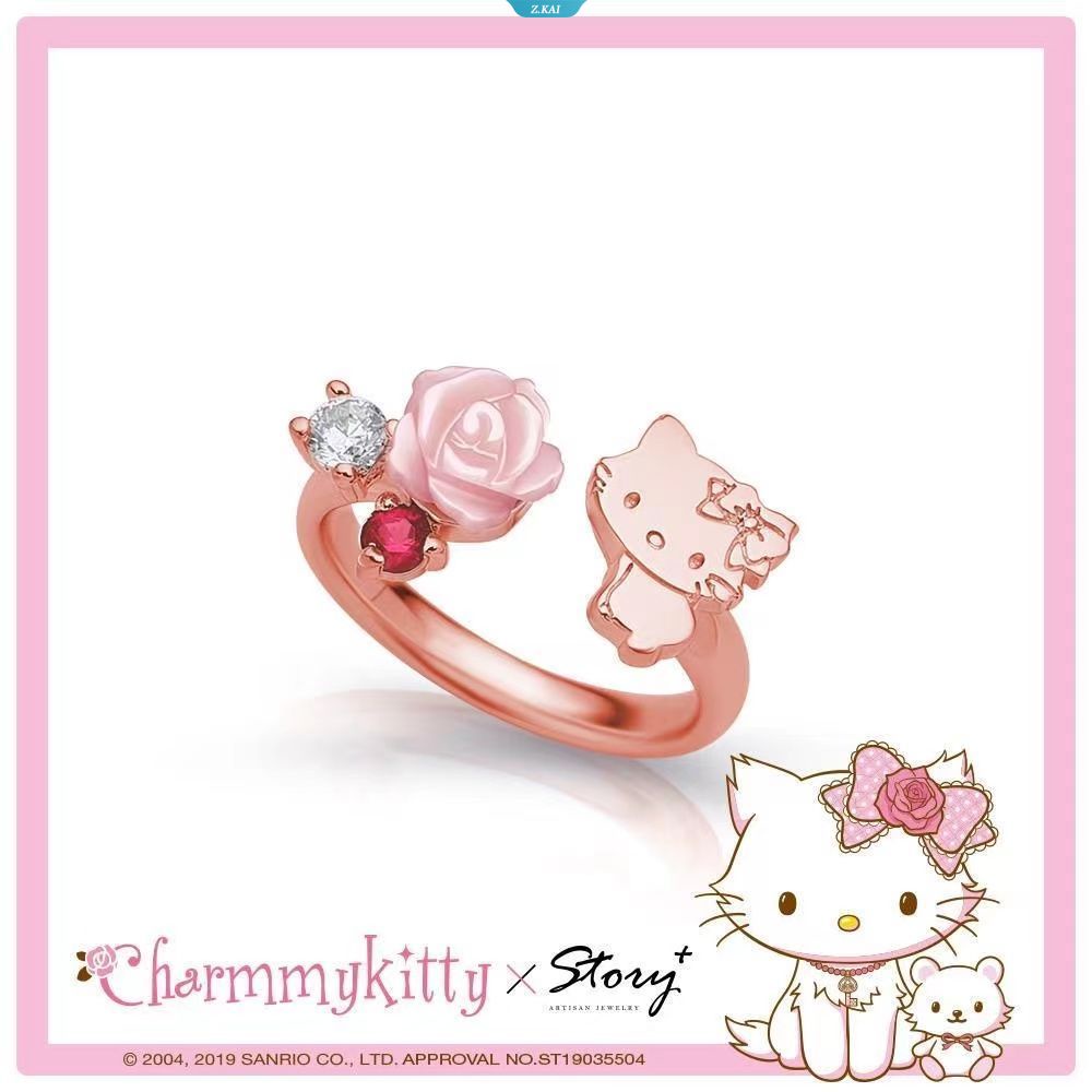 Sanrio Kawaii Anime Cartoon Series HelloKitty CharmmyKitty Cute Rose Gold Cincin Manis Rose Gold Open Ring Hadiah Ulang Tahun [ZK]