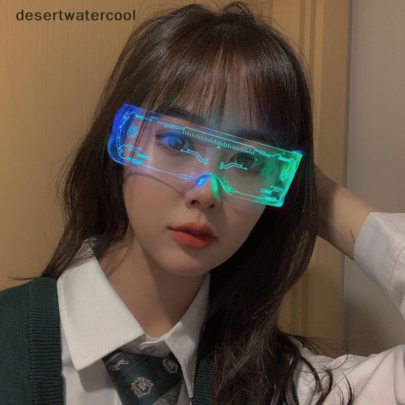 Deid Kacamata Bercahaya LED Vintage Punk Kacamata Pria Wanita Fashion Pesta Natal Warna-Warni Menyala Kacamata Shades Martijn