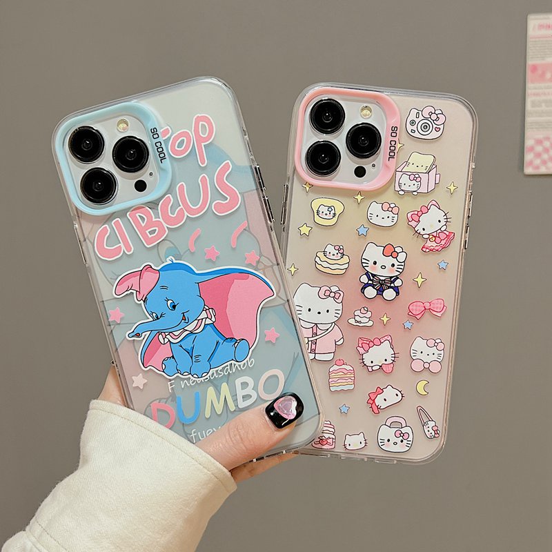 Lovey Dumbo Hello Kitty Skin Feel Soft Case HP iP iPhone 12 13 14 Pro Max 11 So Cool FTD Casing Apple