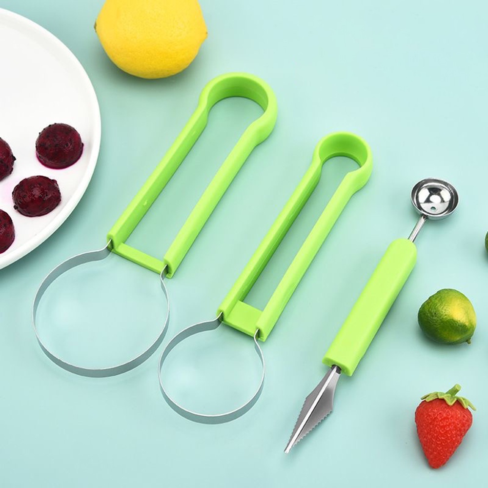 Set Pemotong Buah Bahan Stainless Steel Dengan 3in1 Fruit Scoop And Baller Portable Alat Dapur Untuk Mengiris Dan Mengiris Buah