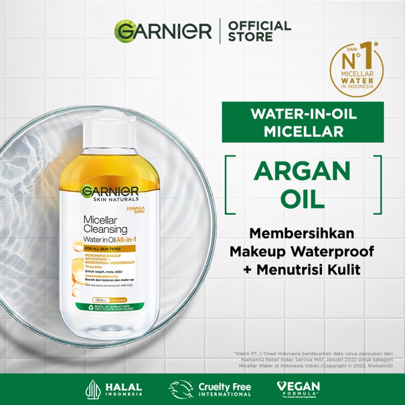 Garnier Micellar Oil-Infused Cleansing Water Skin Care - 125ml | Mengurangi Minyak Berlebih | Cocok 