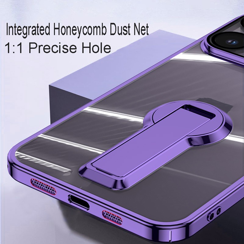 Luxury electroplated Shockproof phone case Cocok Untuk iPhone14 Pro13 12 Pro Max Transparan cover Braket Lipat Perlindungan Lensa Ponsel Transparan Lembaran Kaca Lubang Halus