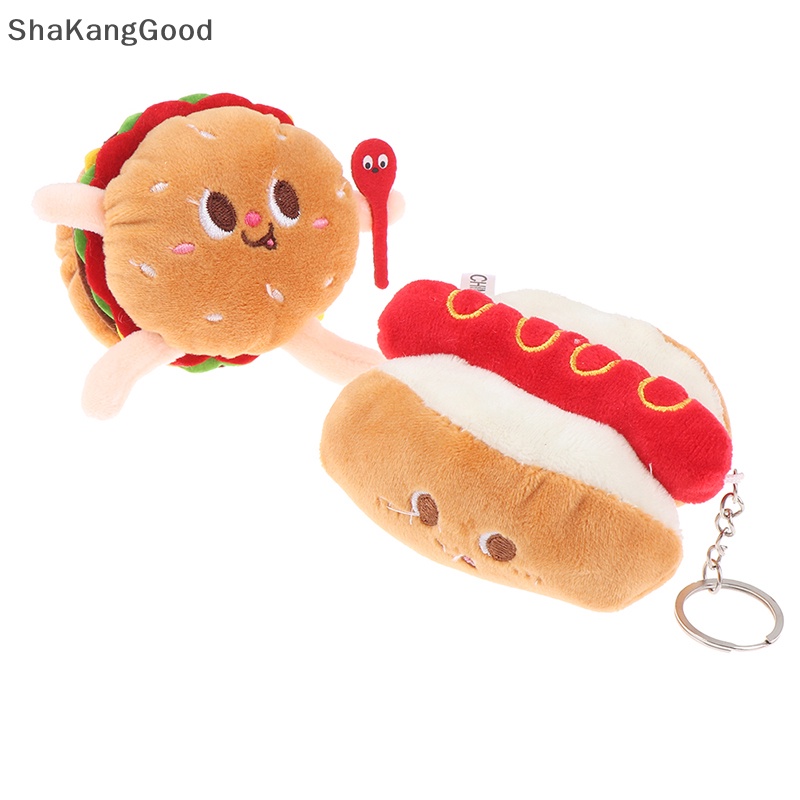 Selip 1Pc Makanan Plush Gantungan Kunci Hamburger Hot Dog French Fries Boneka Liontin Mainan SKK