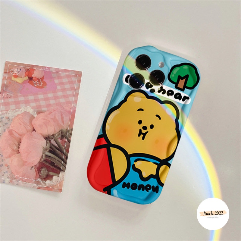 Case Untuk Realme C53 C55 C15 C30 C35 C33 C3 C11 C25Y C12 C17 7i 6i 5 5i C21 C21Y C25 C25s C20 C20A Lucu Manyo Kartun Winnie the Pooch 3D Wavy Curved Edge Glossy Couple Soft Case