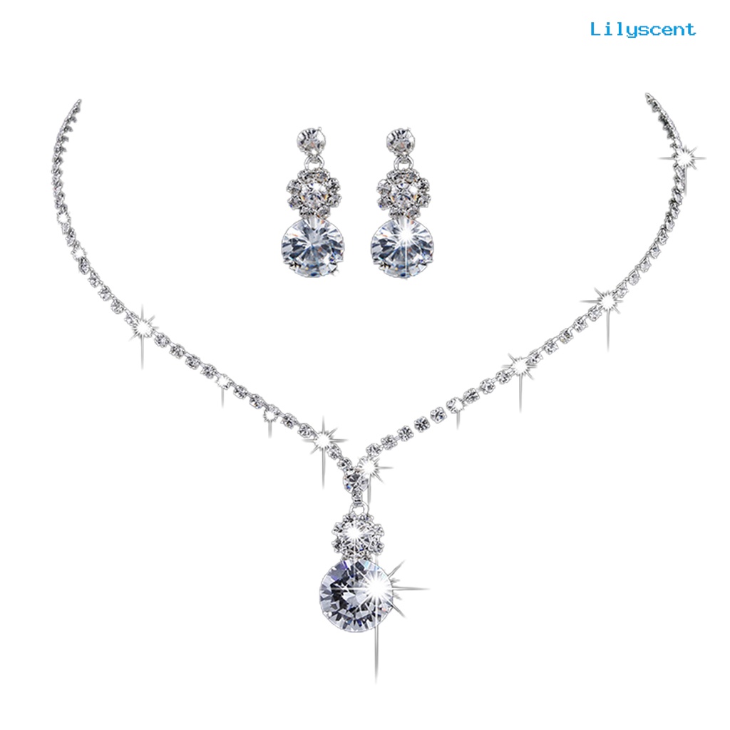 [LS]1 Set Perhiasan Pernikahan Elegan Set Untuk Wanita Cubic Zirconia Kristal Imitasi Choker Kalung Anting Pengantin Berlian Imitasi Aksesoris Fashion