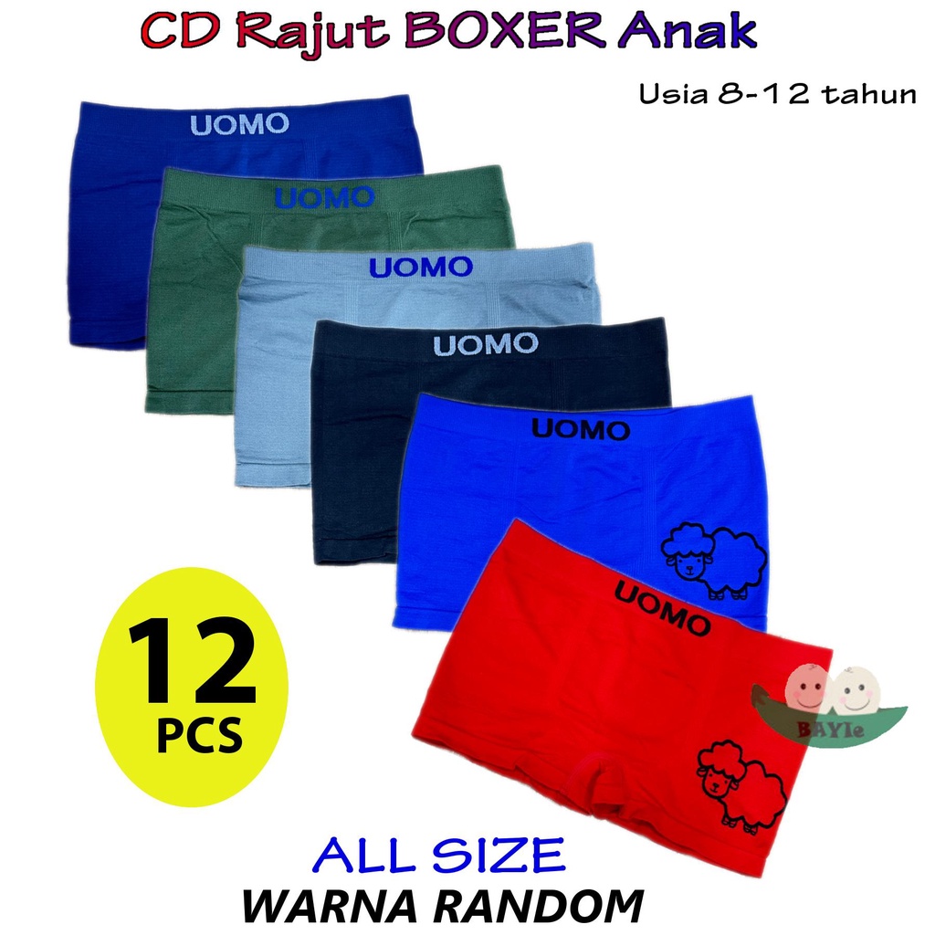 BAYIe - 12 Pcs Celana Dalam/CD Boxer Anak Bahan Rajut OUMO PREMIUM Tanpa Jahitan ALL SIZE