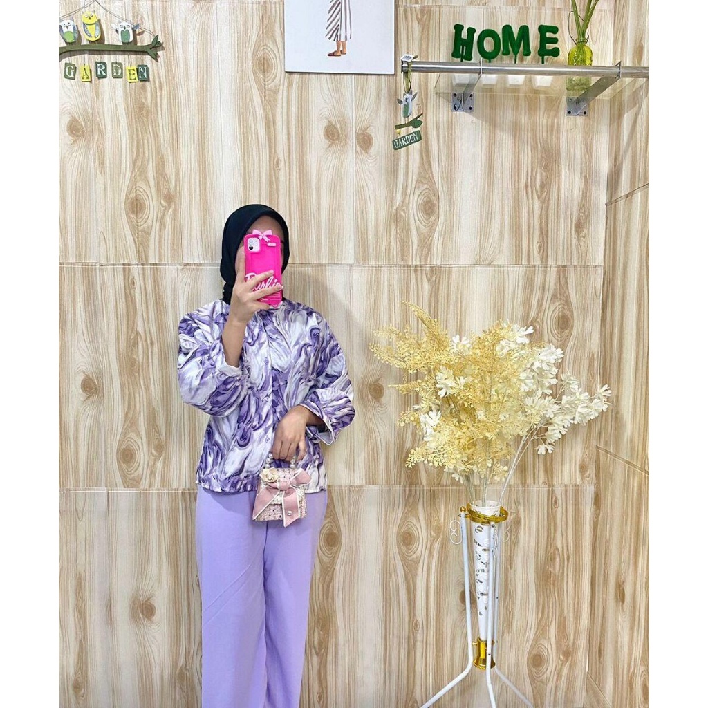 BEFAST - ZSO SETELAN TASYA / One Set Carlotta Marble Puffy / Set Atasan Kemeja Lengan Panjang Motif Abstrak+Celana Panjang Polos / Fashion Wanita Remaja Terbaru / Outfit Daily Wanita Kerja / Pakaian Casual Remaja ABG Terlaris / Trendy