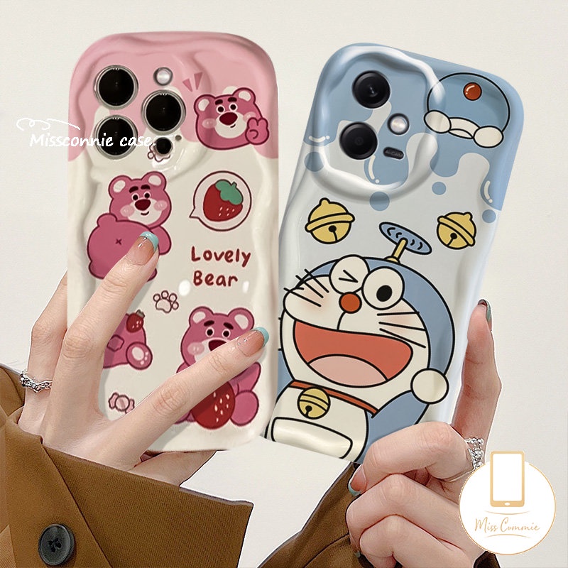 Casing Manyo Kartun Doraemon Lucu Untuk Vivo Y35 Y36 Y02T Y22 Y22s Y12i Y20 Y15 Y16 Y11 Y12 Y93 Y95 Y17 Y02 Y20A Y20s Y31 Y91C Y53s Y50 Y15A Y21s Y15s Y01 Y91 3D Casing Tepi Lengkung Bergelombang