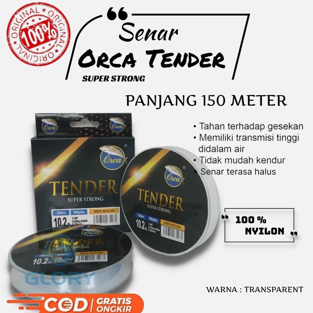 Senar Orca Tender 165 Yds Warna Clear Bening Panjang 150 Meter Kenur / Tali Benang Pancing Nylon Lem