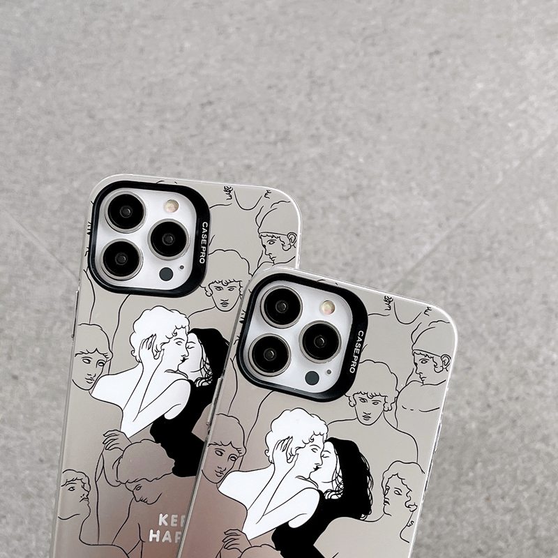 Couple！Kiss Lover Soft Case HP iP iPhone 14 13 12 Pro Max 11 Matte Silver Keep Happy FTD Casing Apple