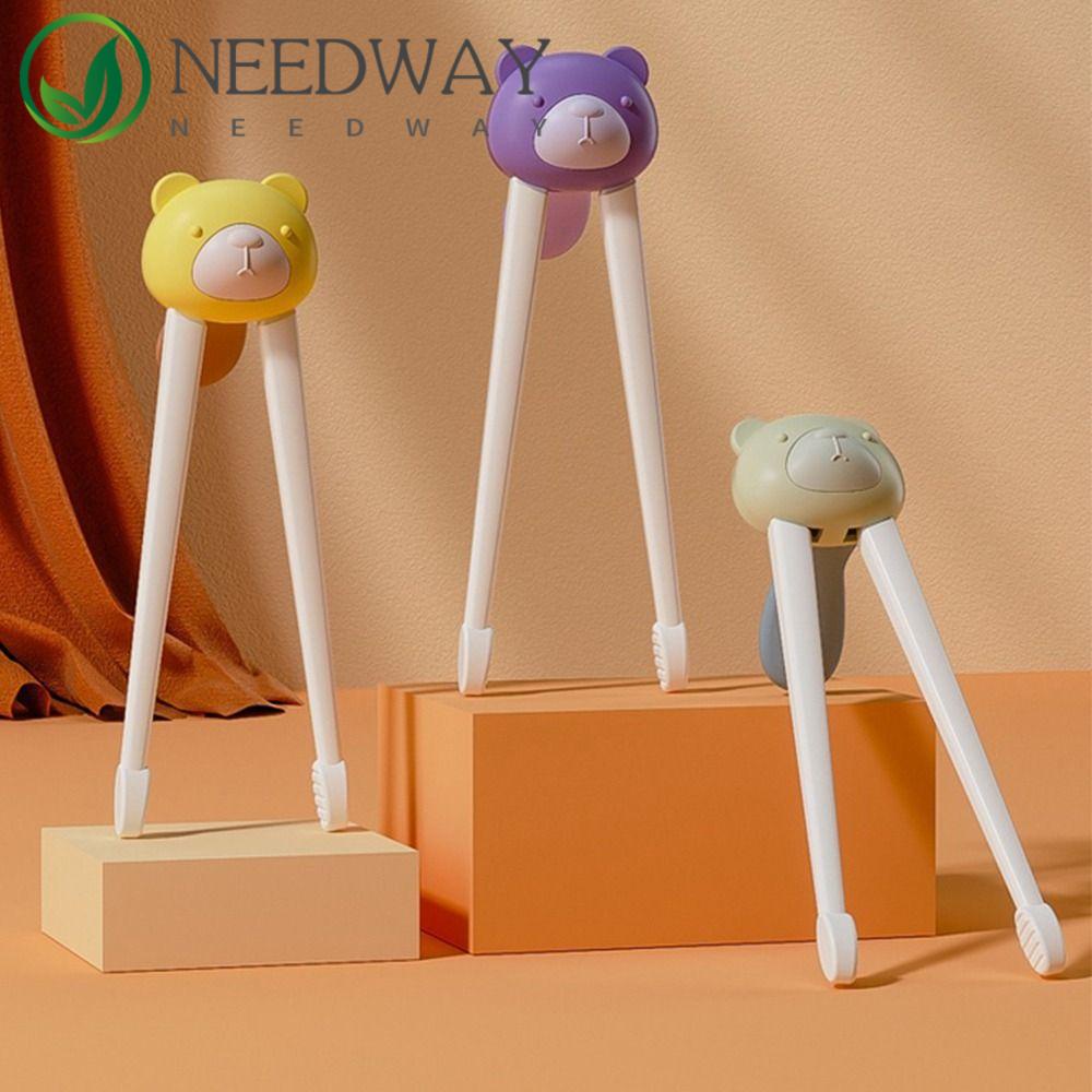 Needway   Sumpit Belajar Anak Menggemaskan Keselamatan Reusable Anti-slip Kartun Beruang Food Grade Baby Practice Helper