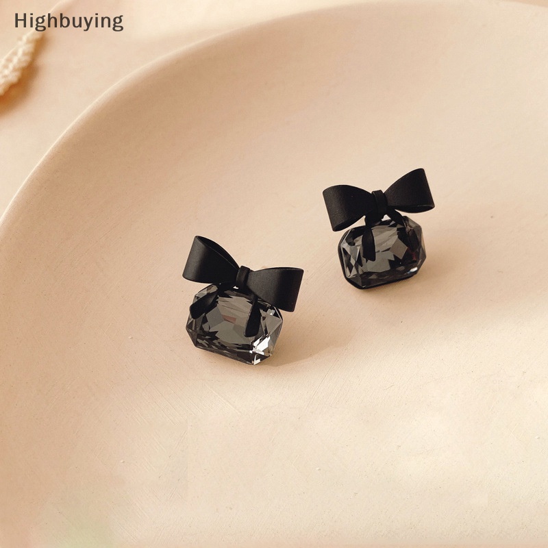 Hbid Perhiasan Fashion Warna Hitam Ikatan Simpul Kubus Kristal Anting Persegi Busur Anting Glory