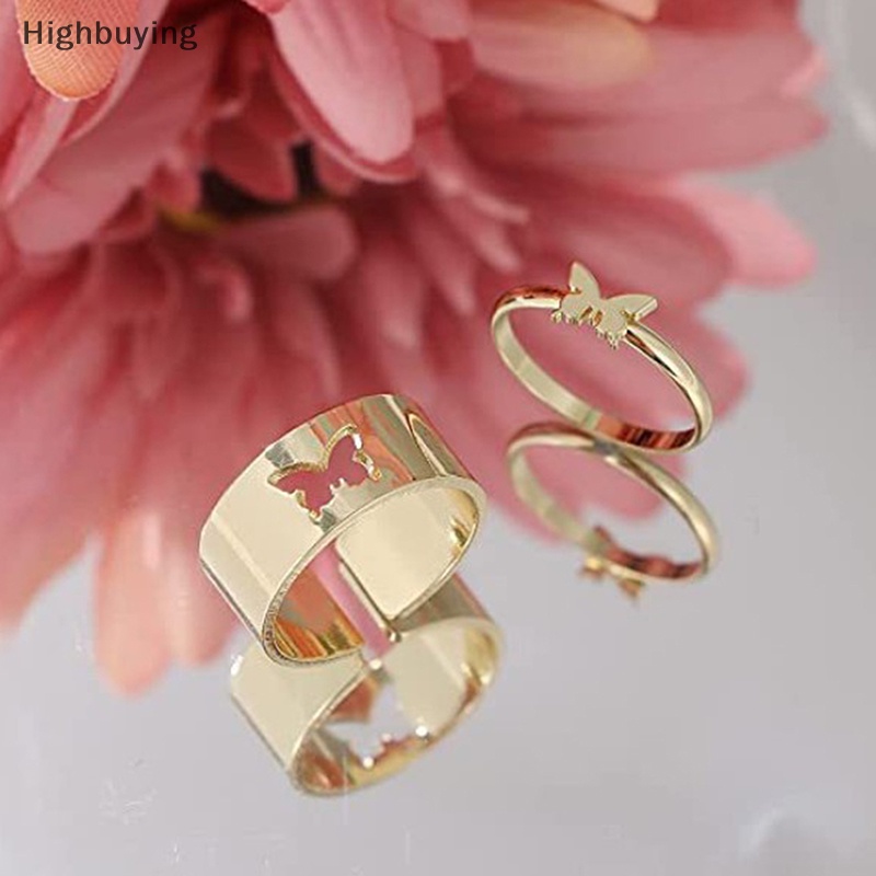 Hbid 2pcs Cincin Kupu-Kupu Wanita Pria Couple Love Warna Silver Rings Set Glory