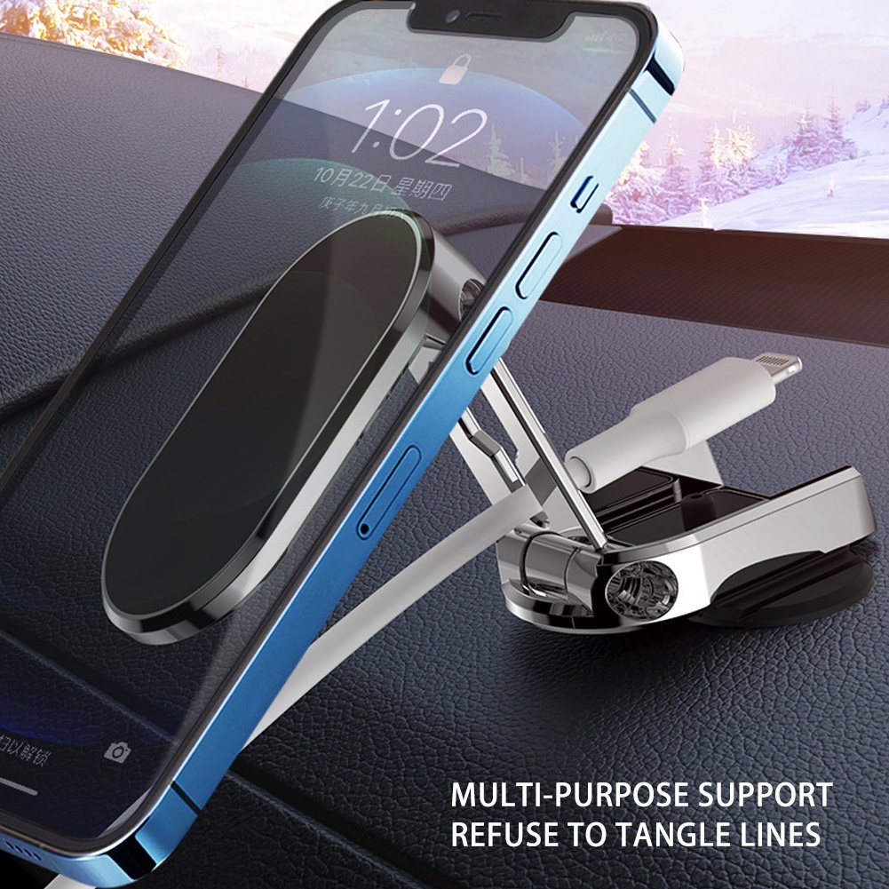 Stand Phone Holder Hp Magnetik Universal Bisa Dilipat / Diputar 360 Derajat Bahan Alloy Untuk Mobil