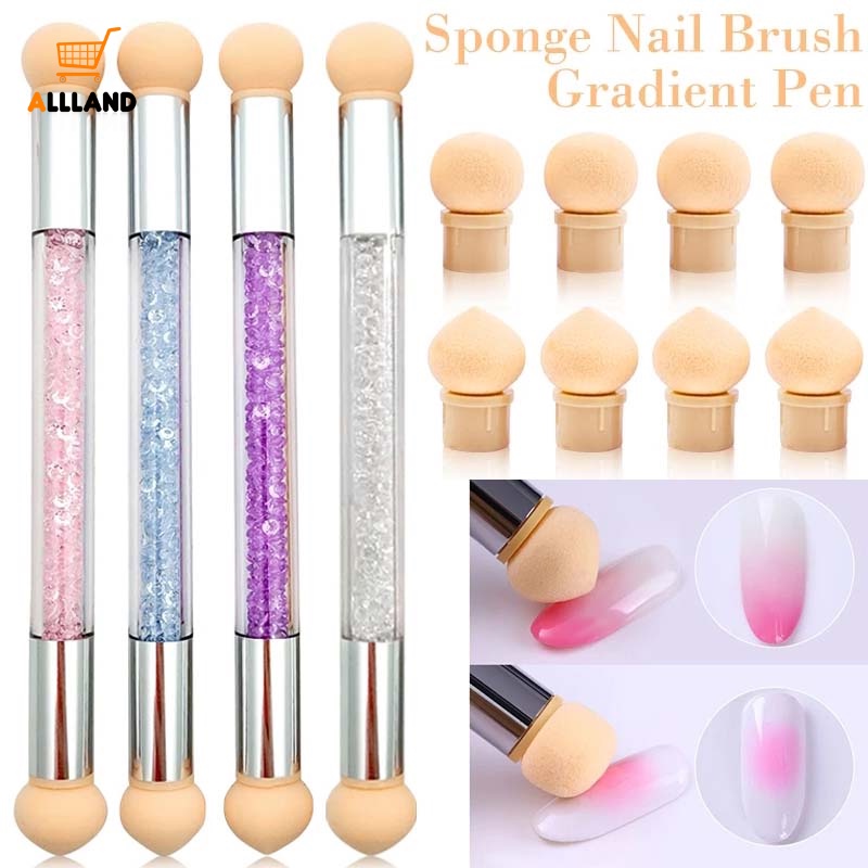 Pena Spons Gradiasi Kepala Ganda/Nail Art Brushes Pen/Acrylic Gel Glitter Powder Picking Dotting Tools Perlengkapan Manicure