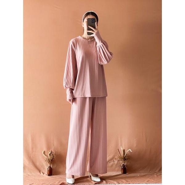 BEFAST - ZNF OOTD WANITA ONESET TEZA / ZOOLY CABLE SETELAN WANITA KNIT / Oneset Wanita Keluaran Terbaru / Fashion kekinian Remaja ABG Trendy / Set Atasan Lengan Panjang+Celana Kulot Panjang / Pakaian Casual Wanita Terlaris / Oneset Polos RIB