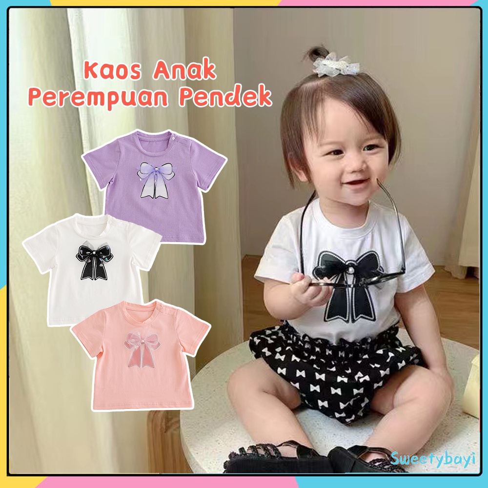 SweetyBayi T-shirt Kaos bayi anak cewek katun Baju anak perempuan beruang stroberi