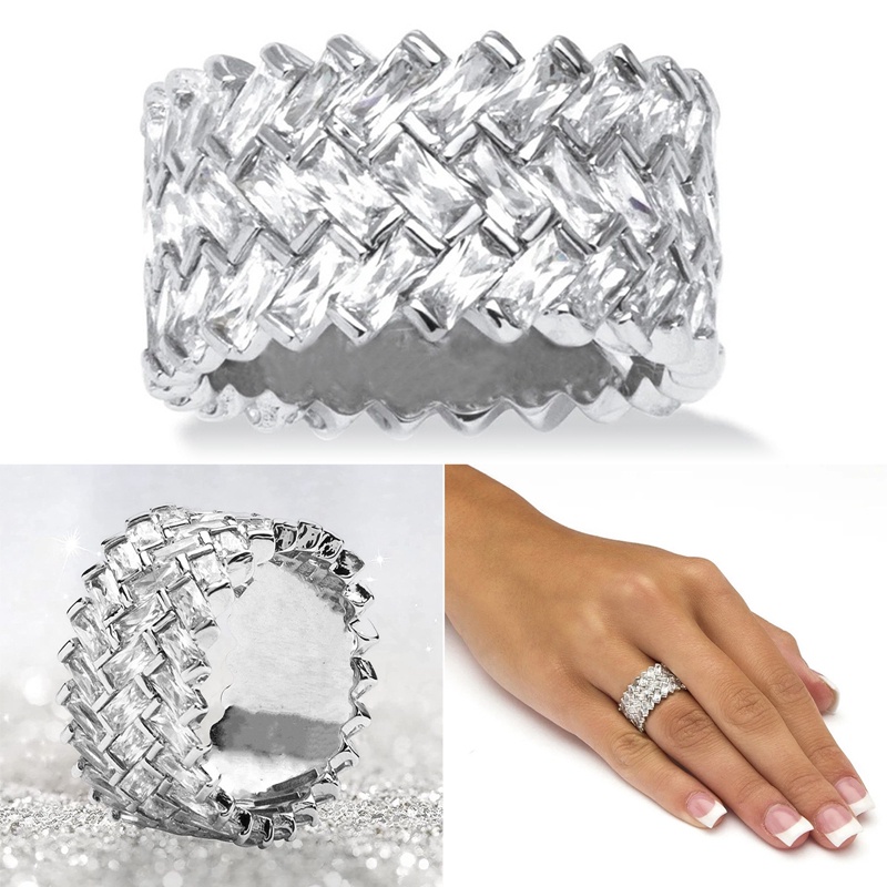 Persegi Panjang Cubic Zirconia Paved Wanita Jari-Cincin Setengah CZ Desain Fashion Lady's Aksesoris Daily Wearable Party Jewelry