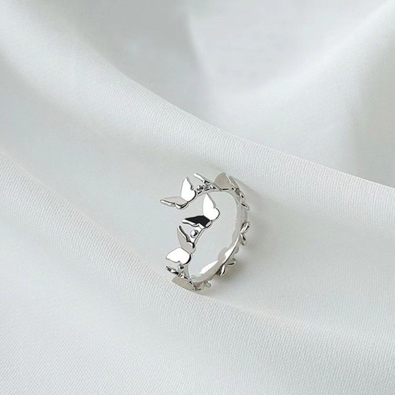 Papaozhu Halus s925 Perak Terhubung Kupu-Kupu Terbuka Cincin Untuk Wanita Gadis Korea Lucu Rings Adjustable Fashion Jari Manset Perhiasan Hadiah