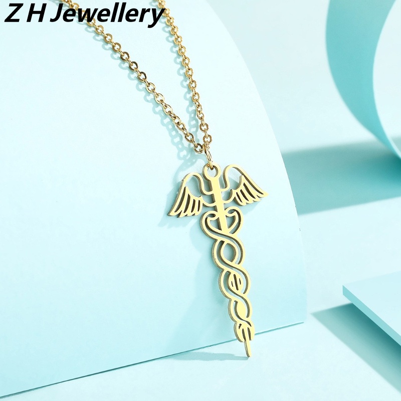 Z H Perhiasan Stainless Steel Cadusius Pesona Liontin Lapis Emas 18K Pria Dan Wanita Kalung Pesta Rock Punk Aksesoris Fashion Hadiah