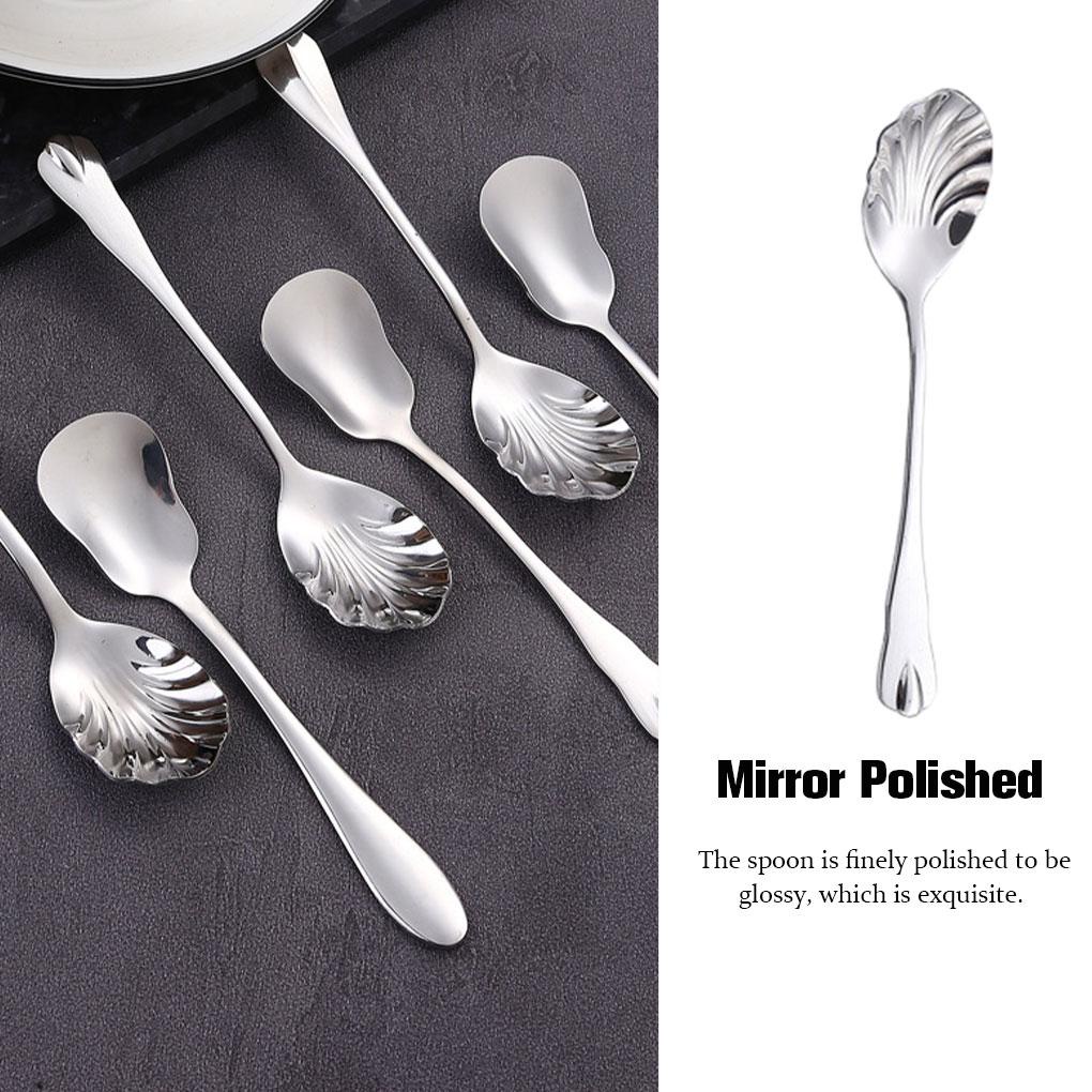 6buah Sendok Stainless Steel Dapat Dicuci Reusable Warna Solid Halus Pengganti Ergonomis Ice cream Scoop Sendok Teh