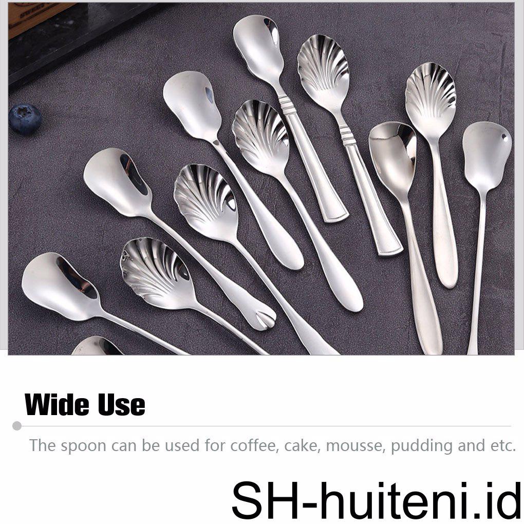 6buah Sendok Stainless Steel Dapat Digunakan Kembali Bergaya Warna Solid Halus Ergonomis Es Krim Kue Mousse Scoop Sendok Teh