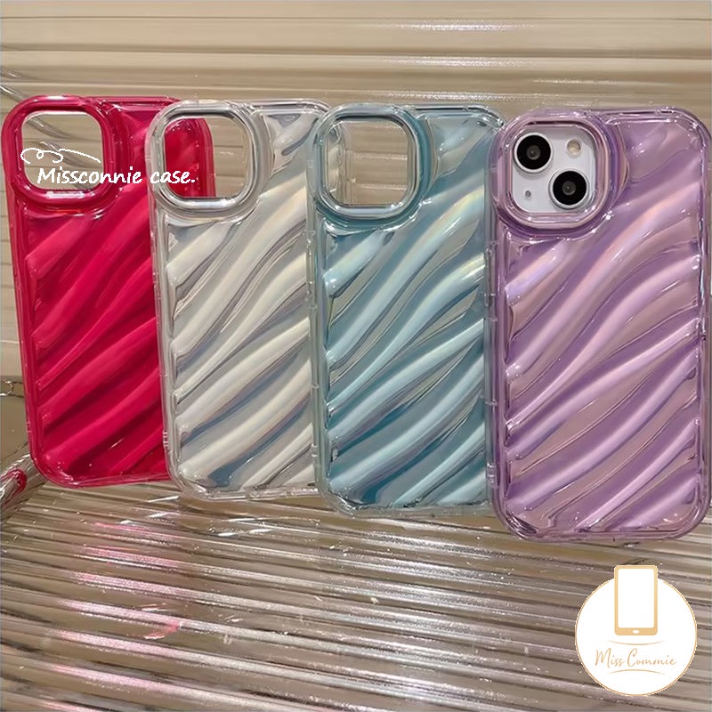 IPHONE Case Warna Macaron Sederhana Kompatibel Untuk Iphone7 8 6 6S Plus 11 13 12 14 Pro MAX XR X XS MAX 7Plus 8Plus SE 2020 Lembut Tpu 3D Bergelombang Melengkung Mewah Ins Dazzle Laser Color Back Cover