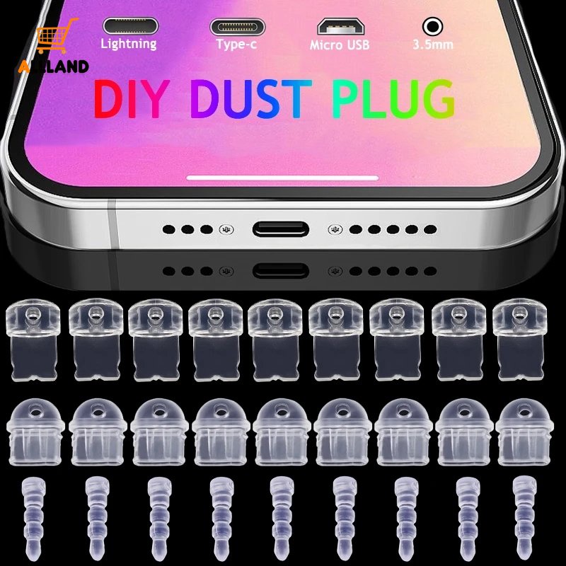 Diy Anti Debu Plug/Transparan Putih Hitam Dustplugs/Charging Port Plug Stopper Protection Cap/Aksesoris Liontin Ponsel